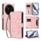 For Sharp Aquos R9 Pro SH-54E Butterfly Love Flower Multi-card Zipper Wallet Leather Phone Case(Pink) - 1