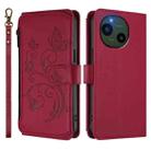 For Sharp Aquos R10 Butterfly Love Flower Multi-card Zipper Wallet Leather Phone Case(Wine Red) - 2