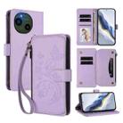 For Sharp Aquos R10 Butterfly Love Flower Multi-card Zipper Wallet Leather Phone Case(Light Purple) - 1