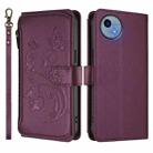 For Sharp Aquos Wish5 Butterfly Love Flower Multi-card Zipper Wallet Leather Phone Case(Dark Purple) - 2
