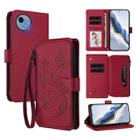 For Sharp Aquos Wish5 Butterfly Love Flower Multi-card Zipper Wallet Leather Phone Case(Wine Red) - 1