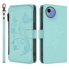 For Sharp Aquos Wish5 Butterfly Love Flower Multi-card Zipper Wallet Leather Phone Case(Mint Green) - 2