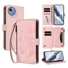 For Sharp Aquos Wish5 Butterfly Love Flower Multi-card Zipper Wallet Leather Phone Case(Pink) - 1