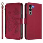 For Fujitsu Arrows We2 Plus F-51E Butterfly Love Flower Multi-card Zipper Wallet Leather Phone Case(Wine Red) - 2