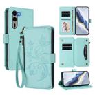 For Fujitsu Arrows We2 Plus F-51E Butterfly Love Flower Multi-card Zipper Wallet Leather Phone Case(Mint Green) - 1