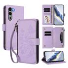 For Fujitsu Arrows We2 Plus F-51E Butterfly Love Flower Multi-card Zipper Wallet Leather Phone Case(Light Purple) - 1