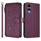 For Fujitsu Arrows We2 F-52E Butterfly Love Flower Multi-card Zipper Wallet Leather Phone Case(Dark Purple) - 2
