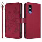 For Fujitsu Arrows We2 F-52E Butterfly Love Flower Multi-card Zipper Wallet Leather Phone Case(Wine Red) - 2