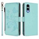 For Fujitsu Arrows We2 F-52E Butterfly Love Flower Multi-card Zipper Wallet Leather Phone Case(Mint Green) - 2