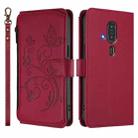 For Fujitsu RakuRaku F-53E Butterfly Love Flower Multi-card Zipper Wallet Leather Phone Case(Wine Red) - 2