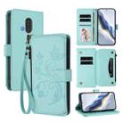 For Fujitsu RakuRaku F-53E Butterfly Love Flower Multi-card Zipper Wallet Leather Phone Case(Mint Green) - 1