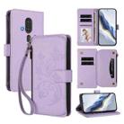 For Fujitsu RakuRaku F-53E Butterfly Love Flower Multi-card Zipper Wallet Leather Phone Case(Light Purple) - 1