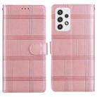 For Samsung Galaxy A13 4G / 5G Embossed Checkered Leather Phone Case(Pink) - 1