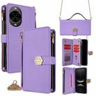 For Huawei nova 14 5G Crossbody Handle Cross Texture Leather Phone Case(Purple) - 1