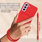 For Samsung Galaxy S21 FE 5G Integrated Card Bag Solid Color Liquid Silicone Phone Case Gen2 with Short Lanyard(Red) - 3