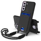 For Samsung Galaxy S21 FE 5G Integrated Card Bag Solid Color Liquid Silicone Phone Case Gen2 with Short Lanyard(Black) - 1