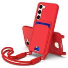 For Samsung Galaxy S23 5G Integrated Card Bag Solid Color Liquid Silicone Phone Case Gen2 with Short Lanyard(Red) - 1