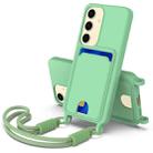 For Samsung Galaxy S25 5G Integrated Card Bag Solid Color Liquid Silicone Phone Case Gen2 with Short Lanyard(Green) - 1