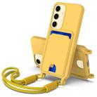 For Samsung Galaxy S25 5G Integrated Card Bag Solid Color Liquid Silicone Phone Case Gen2 with Short Lanyard(Yellow) - 1