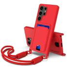For Samsung Galaxy S25 Ultra 5G Integrated Card Bag Solid Color Liquid Silicone Phone Case Gen2 with Short Lanyard(Red) - 1