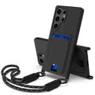 For Samsung Galaxy S25 Ultra 5G Integrated Card Bag Solid Color Liquid Silicone Phone Case Gen2 with Short Lanyard(Black) - 1