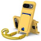 For Google Pixel 9  Integrated Card Bag Solid Color Liquid Silicone Phone Case Gen2 with Short Lanyard(Yellow) - 1