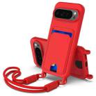 For Google Pixel 9 Pro XL Integrated Card Bag Solid Color Liquid Silicone Phone Case Gen2 with Short Lanyard(Red) - 1