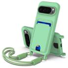 For Google Pixel 9 Pro XL Integrated Card Bag Solid Color Liquid Silicone Phone Case Gen2 with Short Lanyard(Green) - 1