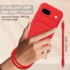 For Google Pixel 8a Integrated Card Bag Solid Color Liquid Silicone Phone Case Gen2 with Short Lanyard(Red) - 3