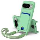 For Google Pixel 10 Integrated Card Bag Solid Color Liquid Silicone Phone Case Gen2 with Short Lanyard(Green) - 1
