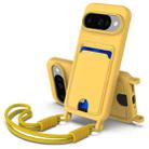 For Google Pixel 10 Integrated Card Bag Solid Color Liquid Silicone Phone Case Gen2 with Short Lanyard(Yellow) - 1