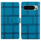 For Google Pixel 9 Pro Embossed Checkered Leather Phone Case(Blue) - 1