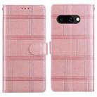 For Google Pixel 9a Embossed Checkered Leather Phone Case(Pink) - 1