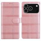 For iPhone 17 Pro Embossed Checkered Leather Phone Case(Pink) - 1