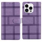 For iPhone 15 Pro Max Embossed Checkered Leather Phone Case(Purple) - 1