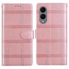 For Samsung Galaxy S25 Edge 5G Embossed Checkered Leather Phone Case(Pink) - 1