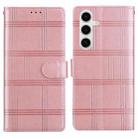 For Samsung Galaxy S23 5G Embossed Checkered Leather Phone Case(Pink) - 1