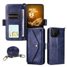 For Asus ROG Phone 8 / 8 Pro Multi-card Slots Crossbody Cowhide Leather Phone Case(Blue) - 1