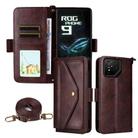For Asus ROG Phone 9 / 9 Pro Multi-card Slots Crossbody Cowhide Leather Phone Case(Brown) - 1