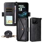 For Asus ROG Phone 9 / 9 Pro Multi-card Slots Crossbody Cowhide Leather Phone Case(Black) - 1