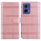 For Motorola Moto G85 5G Embossed Checkered Leather Phone Case(Pink) - 1