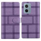 For Motorola Moto E15 Embossed Checkered Leather Phone Case(Purple) - 1