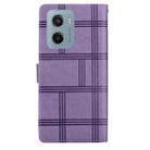 For Motorola Moto E15 Embossed Checkered Leather Phone Case(Purple) - 3