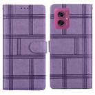 For Motorola Moto G55 Embossed Checkered Leather Phone Case(Purple) - 1
