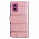 For Motorola Moto G55 Embossed Checkered Leather Phone Case(Pink) - 3