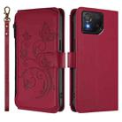 For ASUS ROG Phone 8 / 8 Pro Butterfly Love Flower Multi-card Zipper Wallet Leather Phone Case(Wine Red) - 2