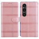For Sony Xperia 1 VI Embossed Checkered Leather Phone Case(Pink) - 1