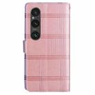 For Sony Xperia 1 VI Embossed Checkered Leather Phone Case(Pink) - 3