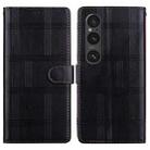 For Sony Xperia 1 VI Embossed Checkered Leather Phone Case(Black) - 1