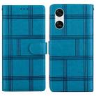 For Sony Xperia 10 VI Embossed Checkered Leather Phone Case(Blue) - 1